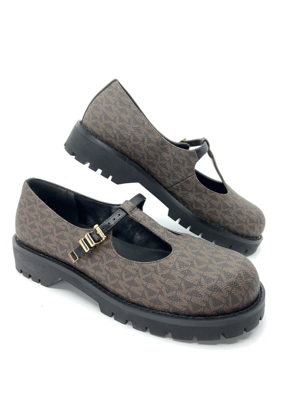 Michael Kors Darrington Mary Jane Flats Women US 9M Brown Logo Good